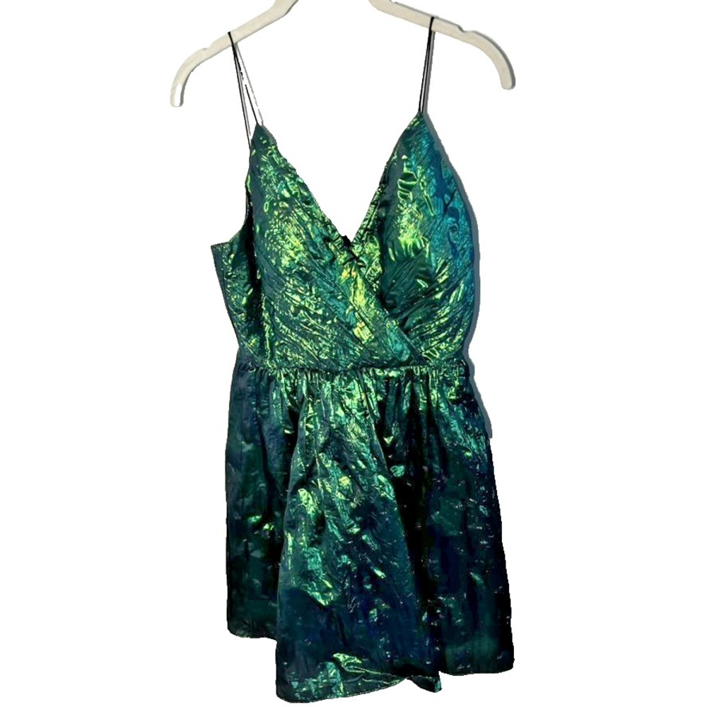 Aidan Mattox Green Blue Metallic‎ Spaghetti Strap Dress Lightweight y2k Sz 6